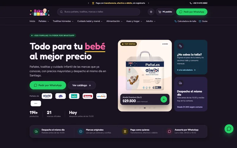 Portada de la página de Tienda Baby E&F